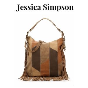 Jessica Simpson Delilah Faux Leather Patchwork & Fringe Large Shoulder Bag